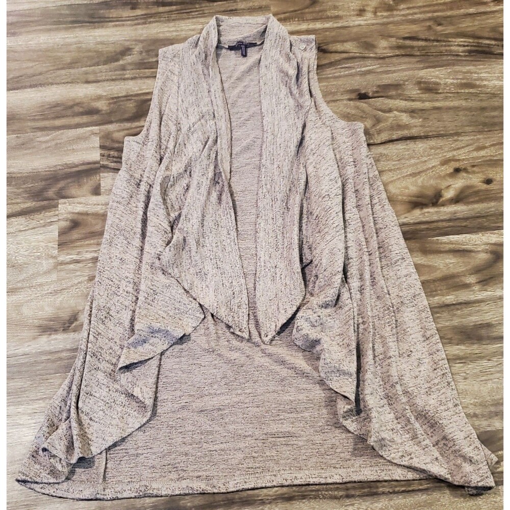 Olivia Sky Women's Small Sleeveless Open Cardigan Vest Flyaway Beige Heather